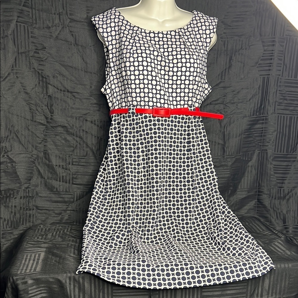Shelby & Palmer Black and White A-Line Midi Dress with Scoop Neck